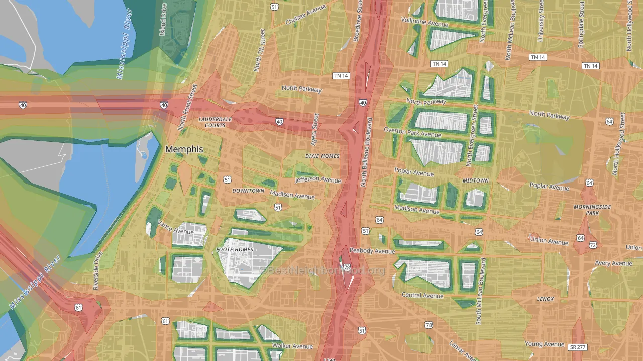 Medical District, Memphis, TN Map of Noise Levels in Medical District