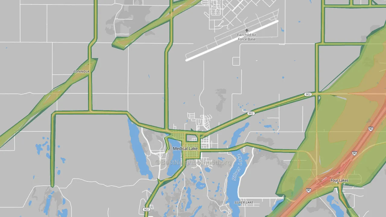 Medical Lake, WA Map of Noise Levels in Medical Lake