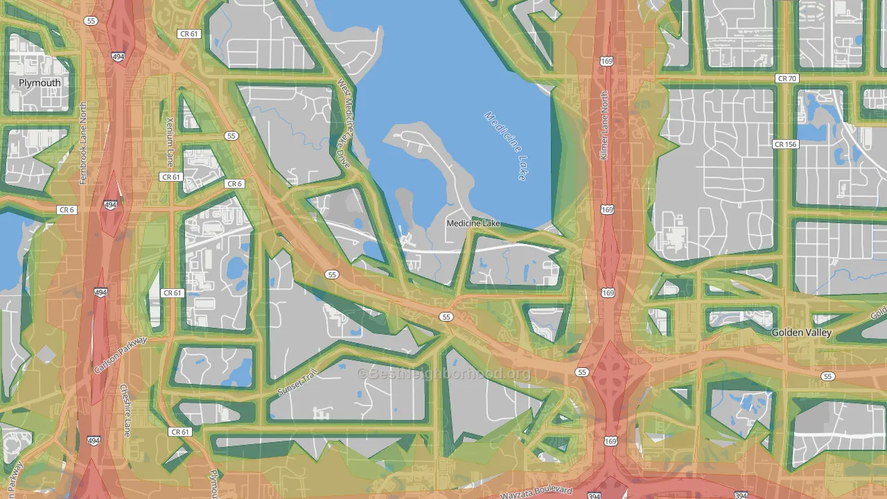 Medicine Lake, MN Map of Noise Levels in Medicine Lake