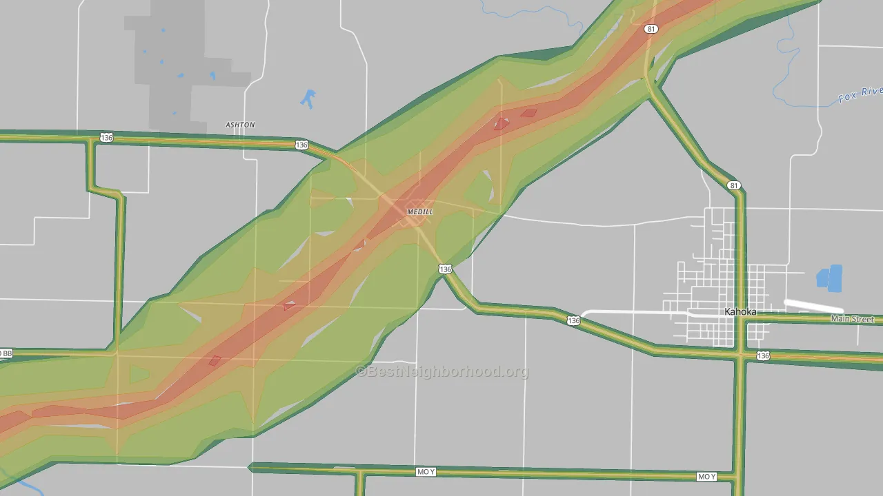 Medill, MO Map of Noise Levels in Medill