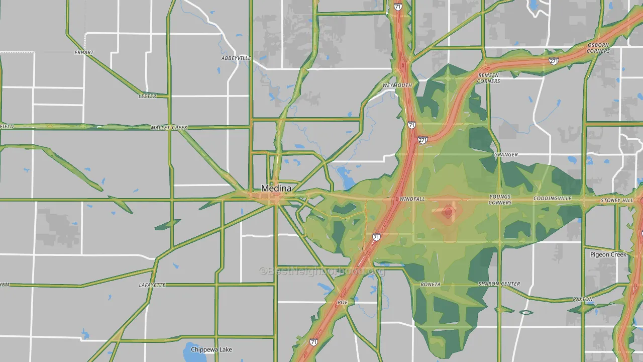 Medina County, OH Map of Noise Levels in Medina County