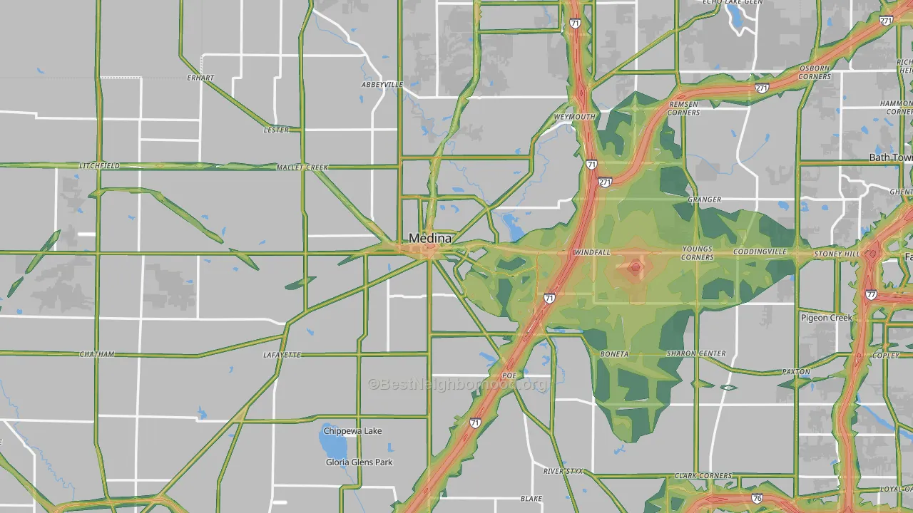 Medina, OH Map of Noise Levels in Medina
