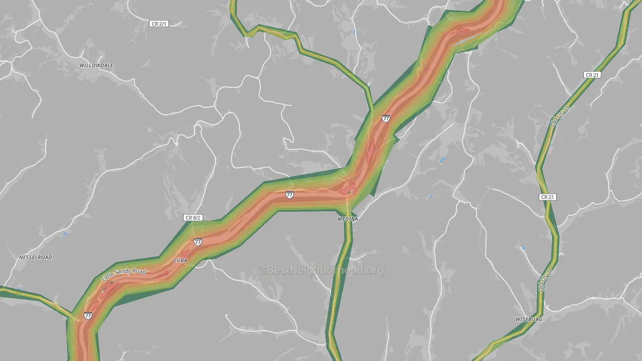 Medina, WV Map of Noise Levels in Medina