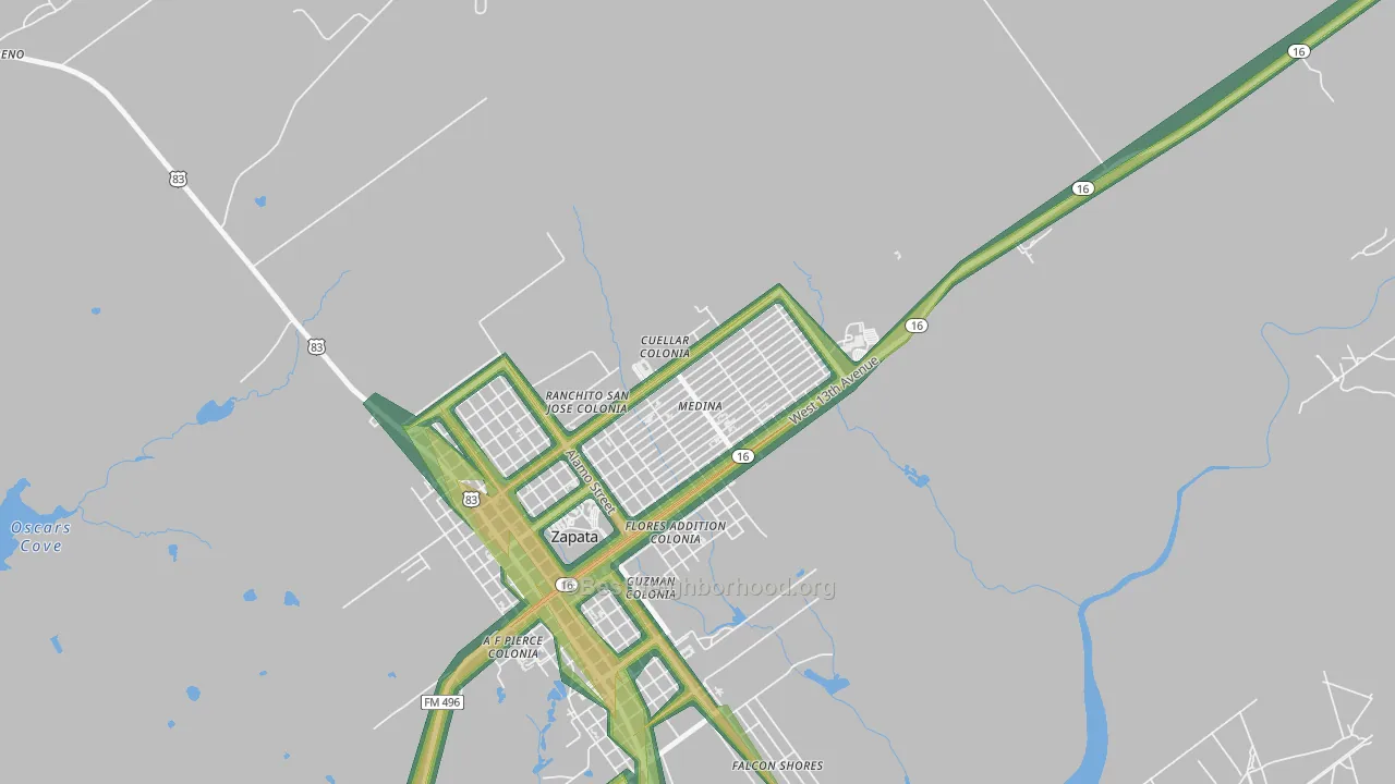 Medina, Zapata, TX Map of Noise Levels in Medina