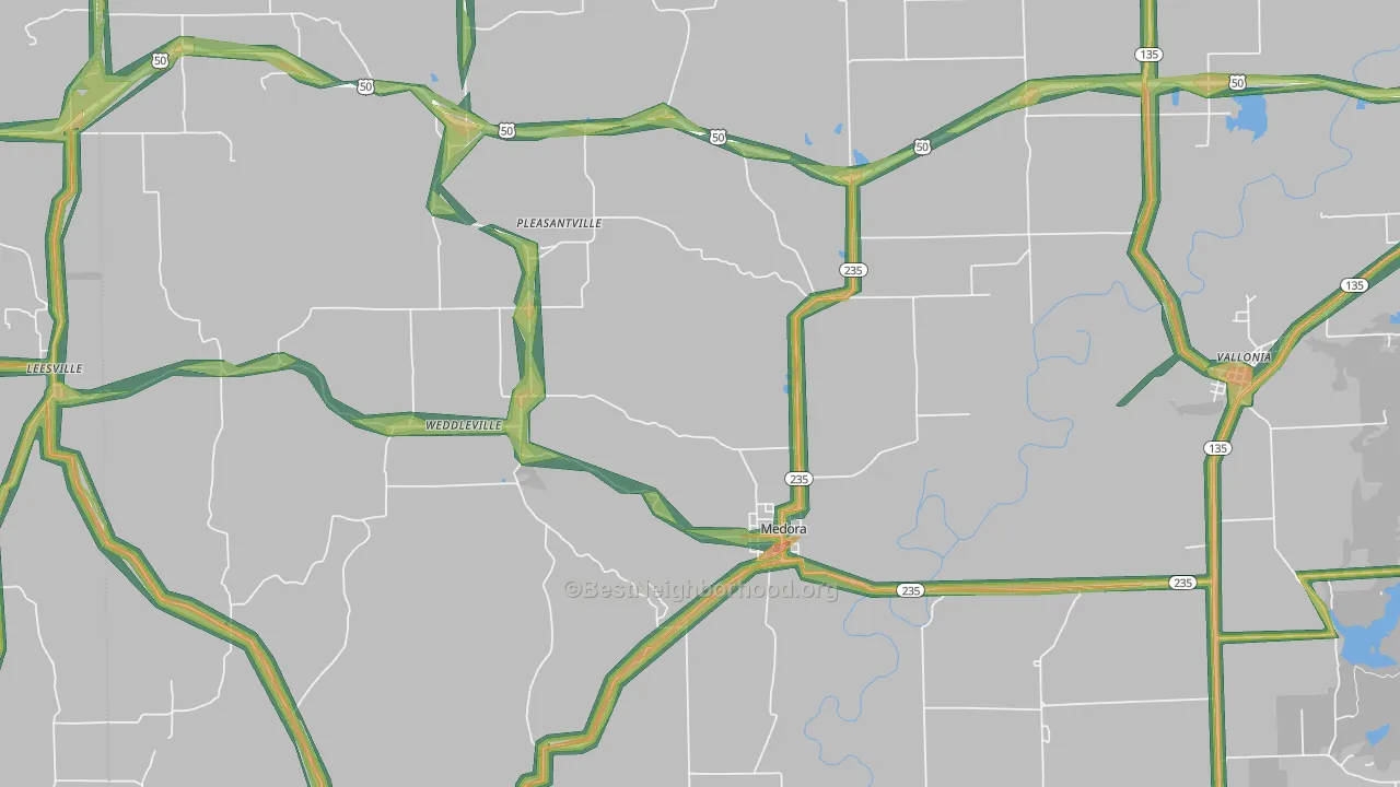 Medora, IN Map of Noise Levels in Medora