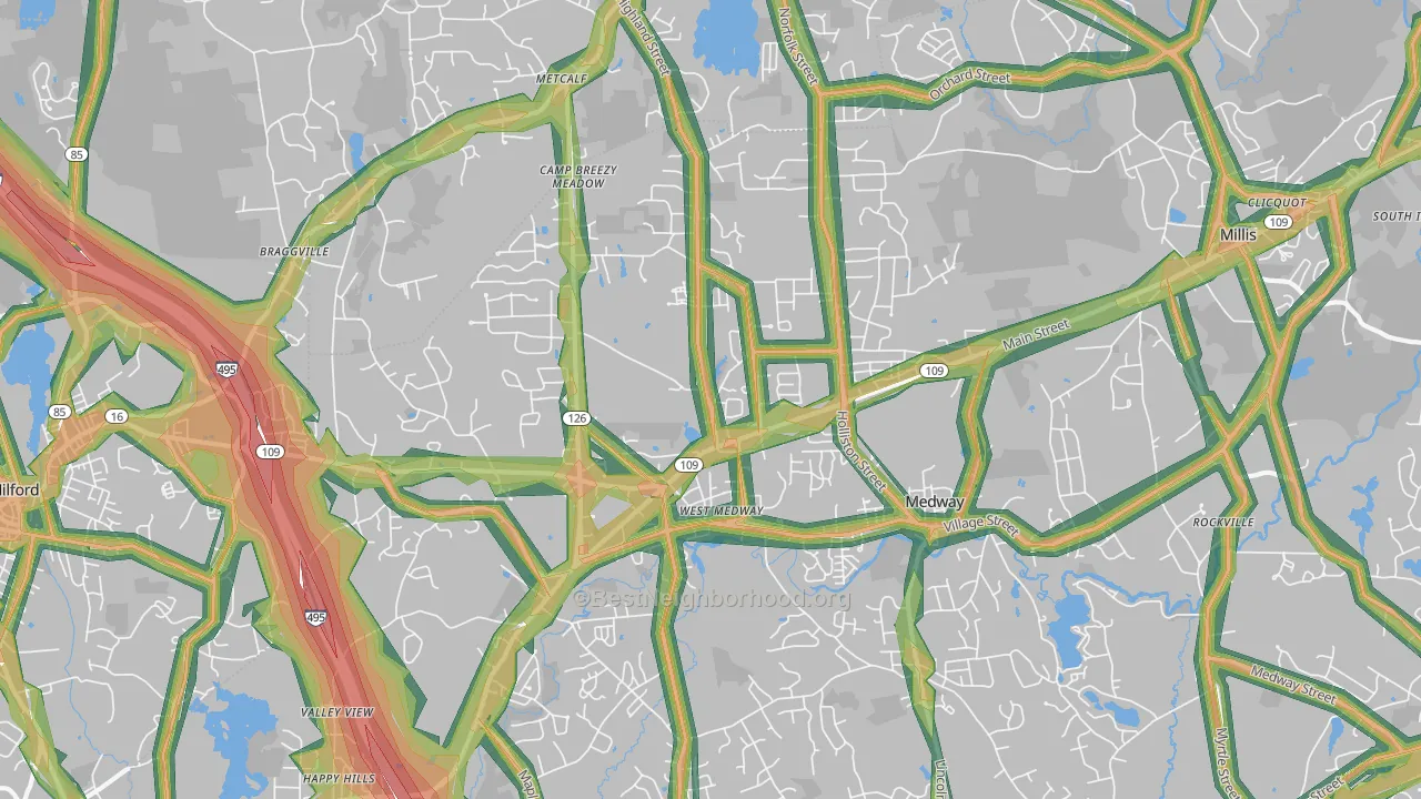 Medway, MA Map of Noise Levels in Medway