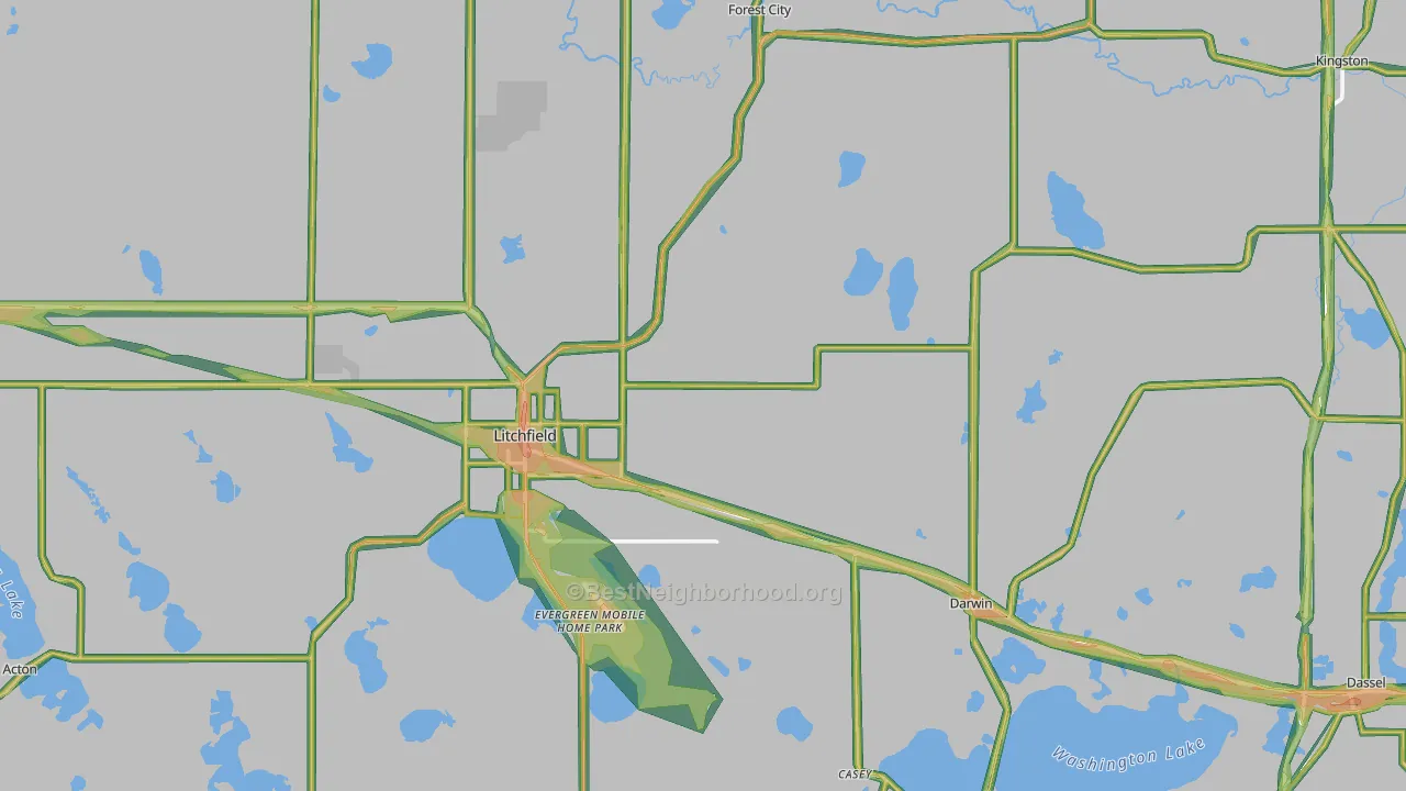Meeker County, MN Map of Noise Levels in Meeker County