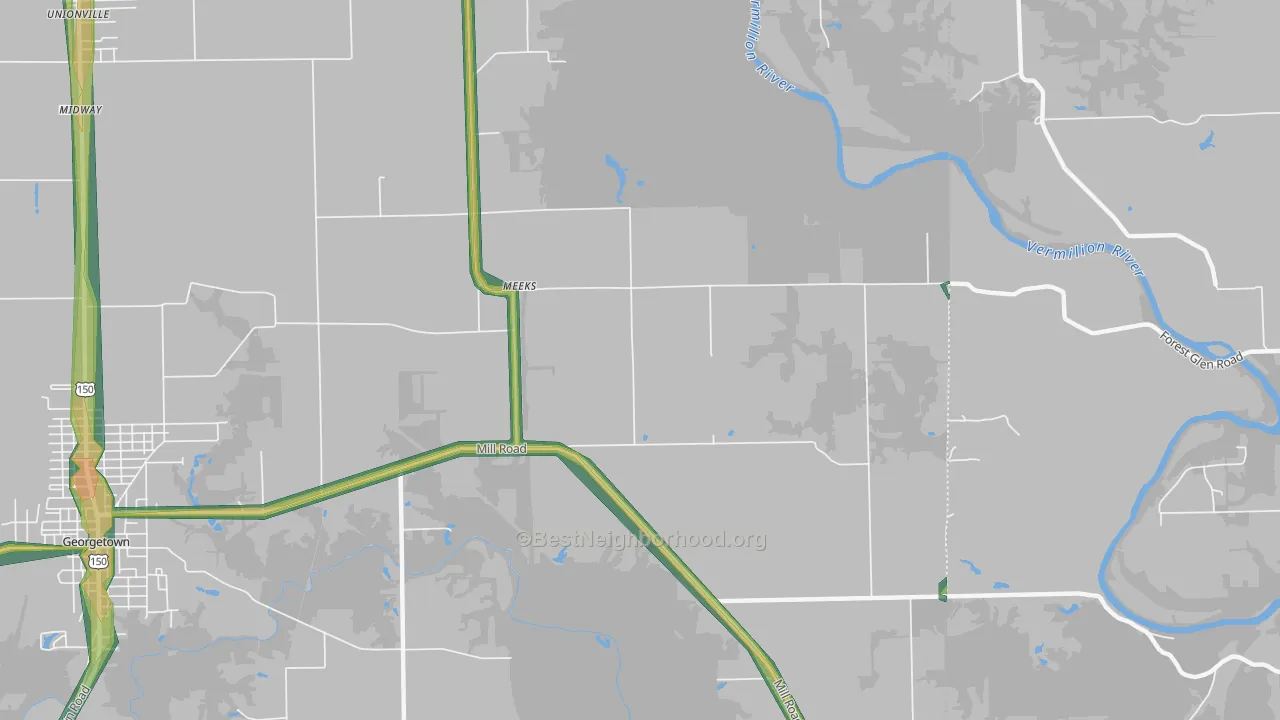 Meeks, IL Map of Noise Levels in Meeks