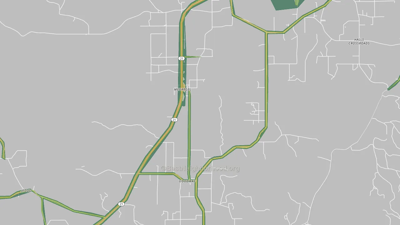 Megargel, AL Map of Noise Levels in Megargel
