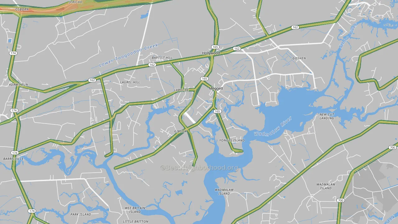 Meggett, SC Map of Noise Levels in Meggett
