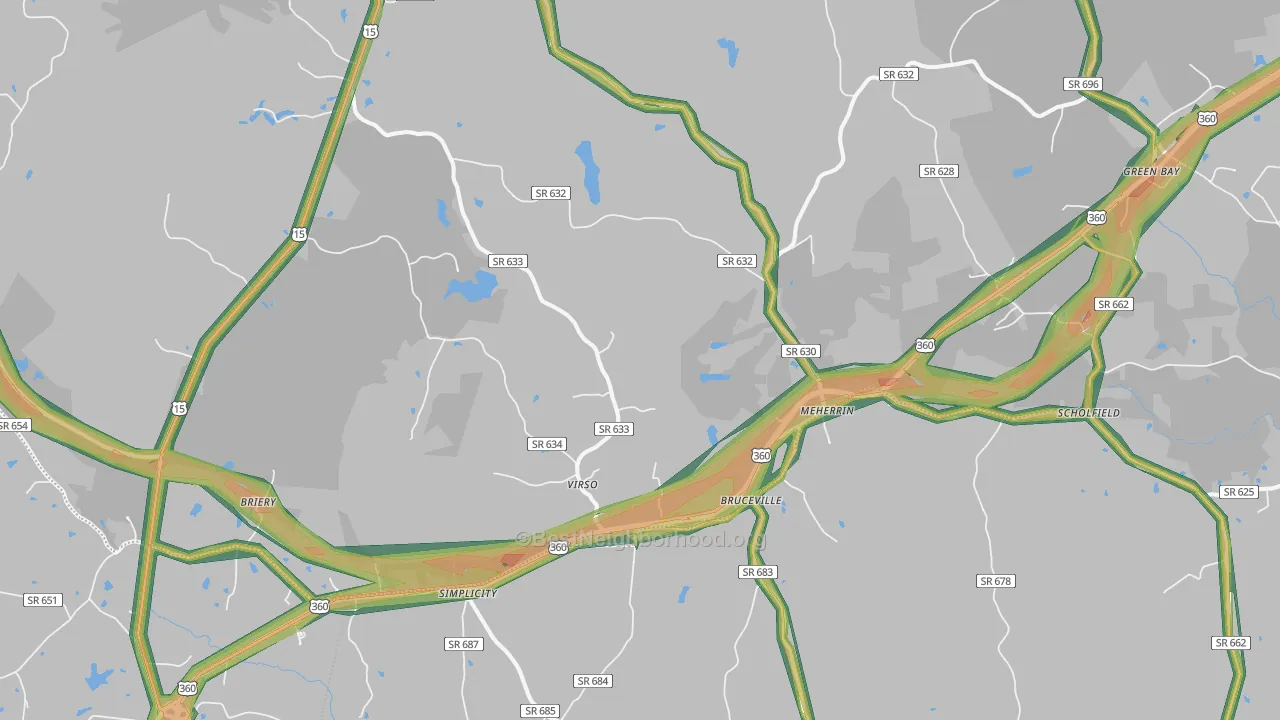 Meherrin, VA Map of Noise Levels in Meherrin