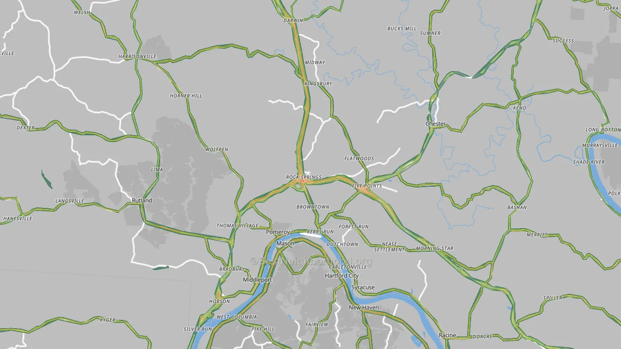 Meigs County, OH Map of Noise Levels in Meigs County
