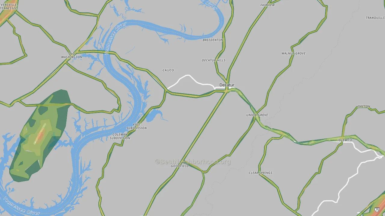 Meigs County, TN Map of Noise Levels in Meigs County