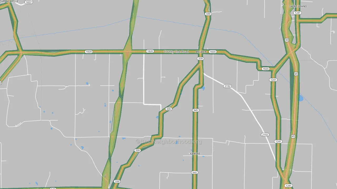 Melber, KY Map of Noise Levels in Melber