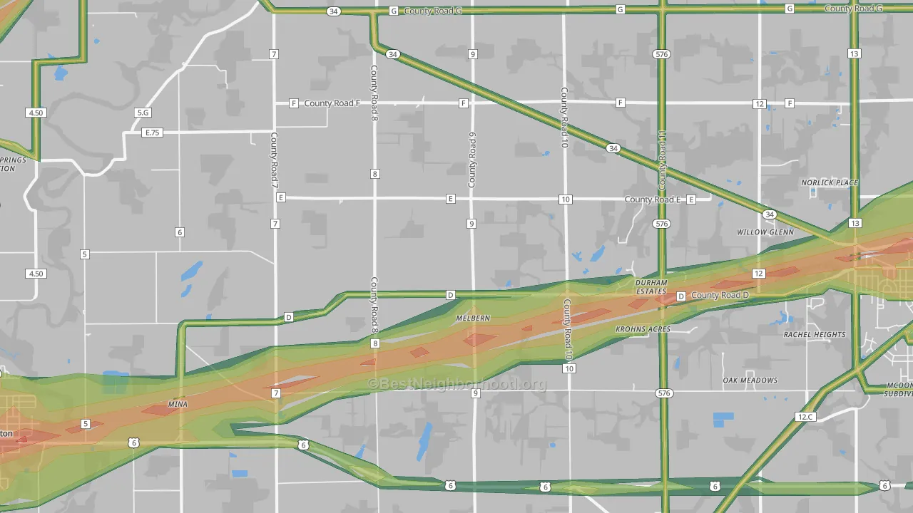 Melbern, OH Map of Noise Levels in Melbern