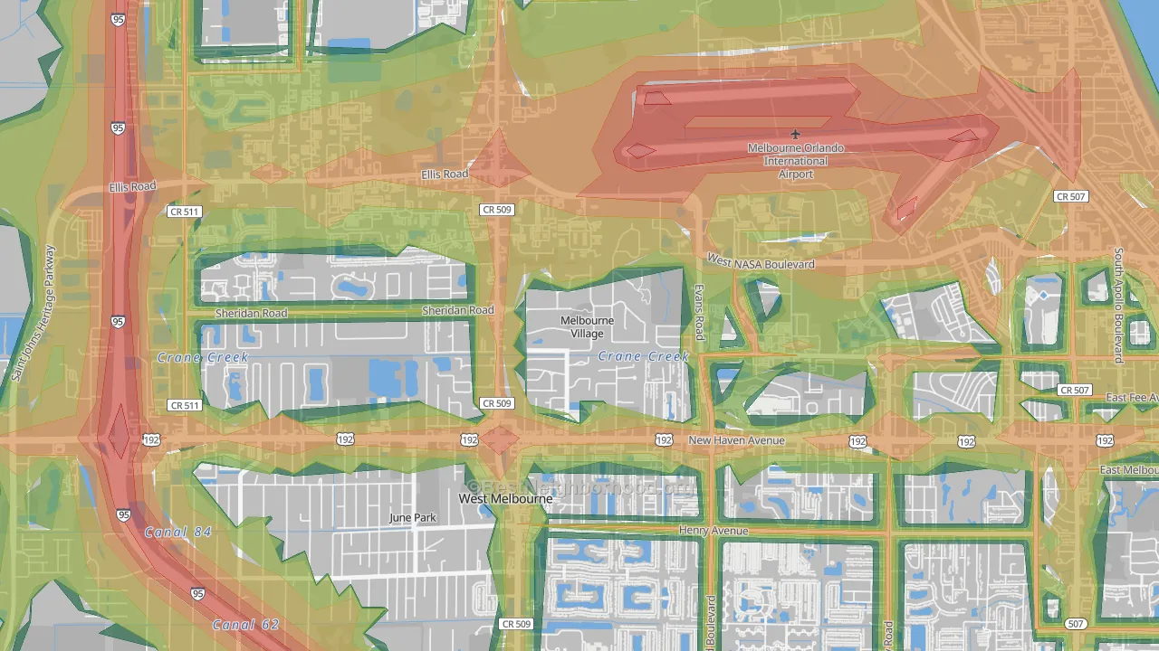 Melbourne Village, FL Map of Noise Levels in Melbourne Village