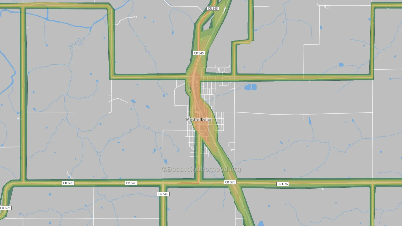 Melcher-Dallas, IA Map of Noise Levels in Melcher-Dallas