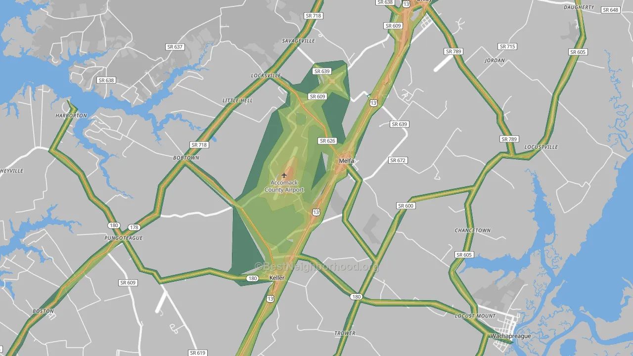 Melfa, VA Map of Noise Levels in Melfa