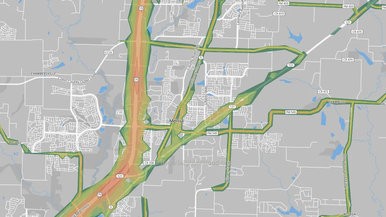 Melissa, TX Map of Noise Levels in Melissa