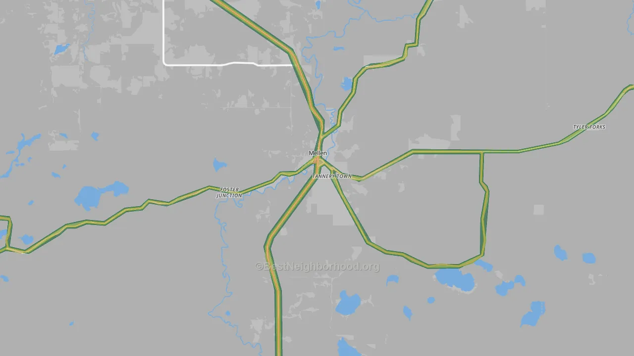 Mellen, WI Map of Noise Levels in Mellen
