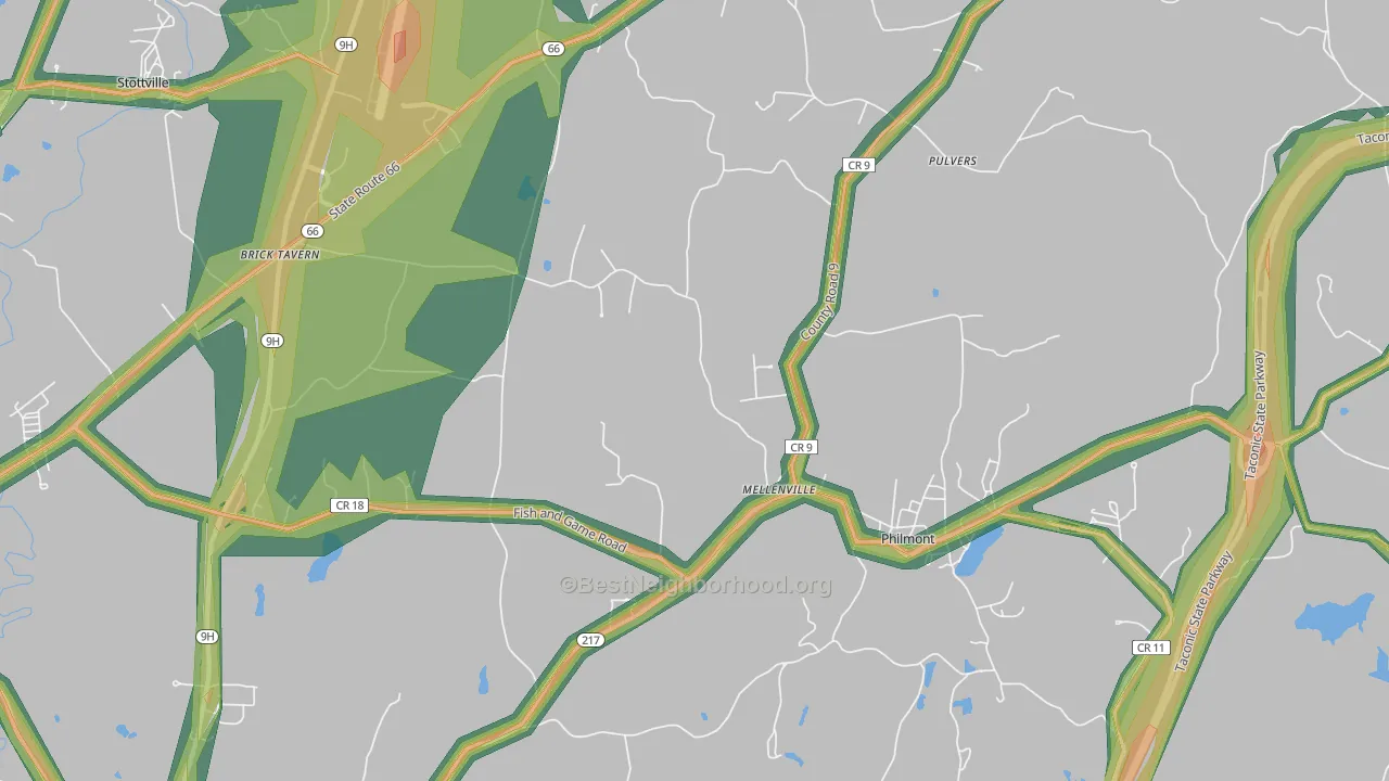 Mellenville, NY Map of Noise Levels in Mellenville