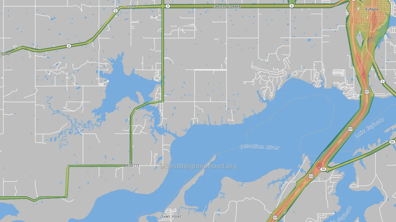 Mellette, OK Map of Noise Levels in Mellette
