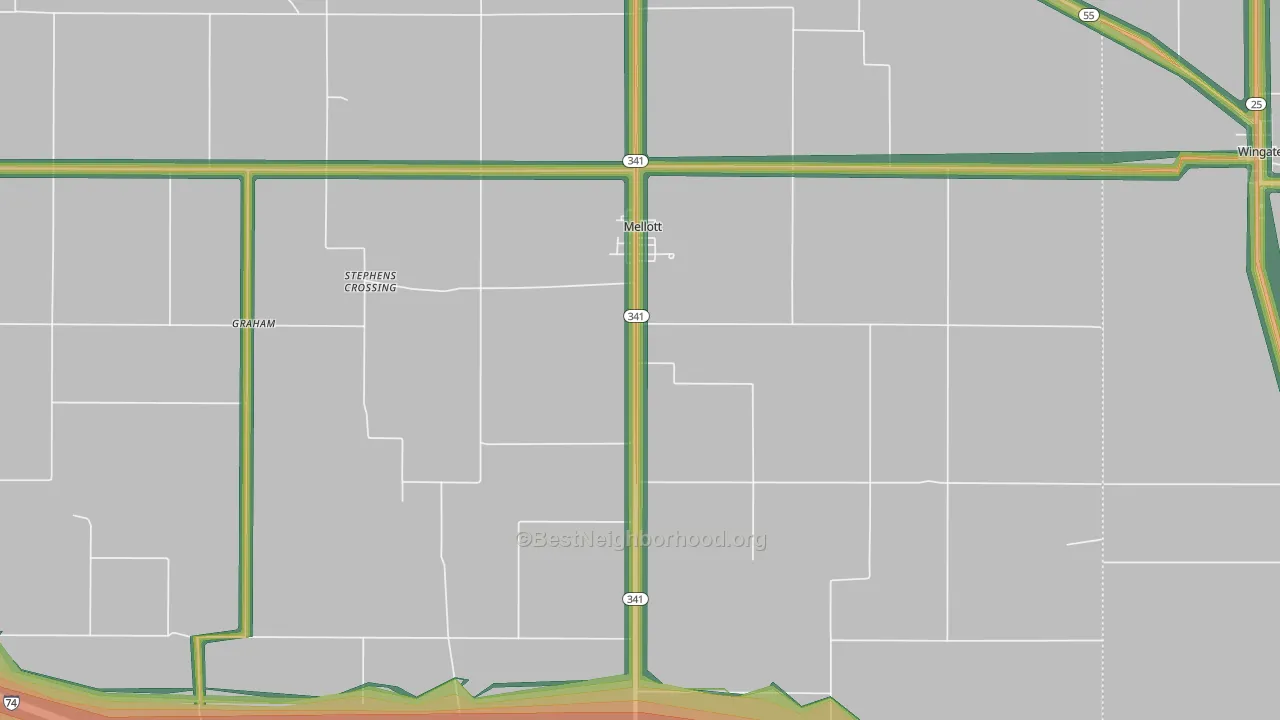 Mellott, IN Map of Noise Levels in Mellott