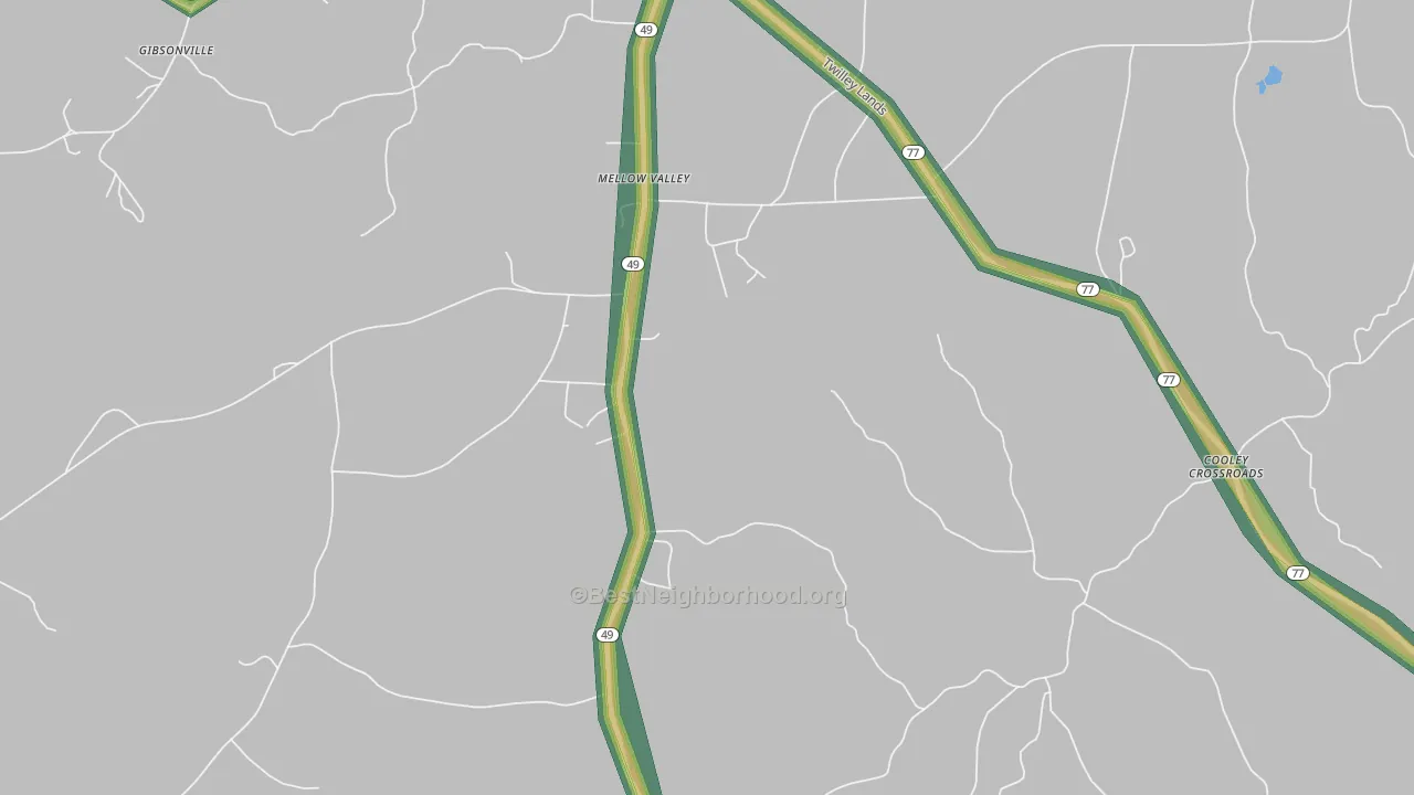 Mellow Valley, AL Map of Noise Levels in Mellow Valley