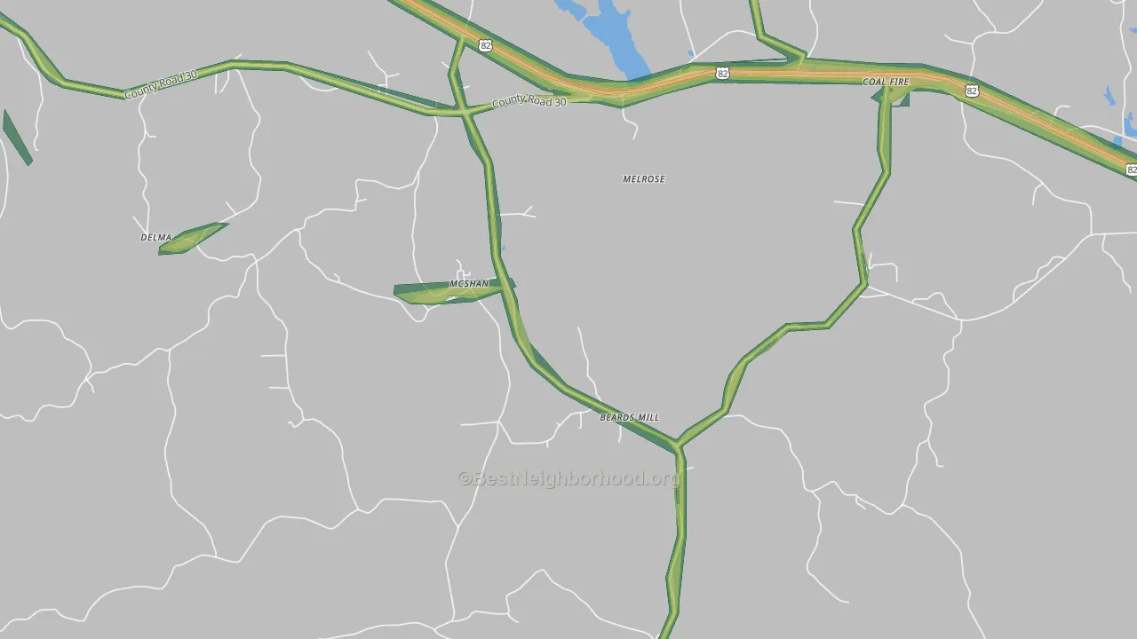 Melrose, AL Map of Noise Levels in Melrose