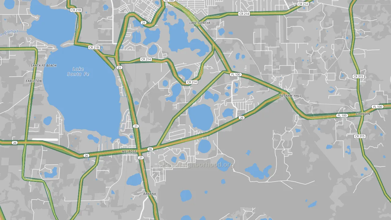 Melrose, FL Map of Noise Levels in Melrose