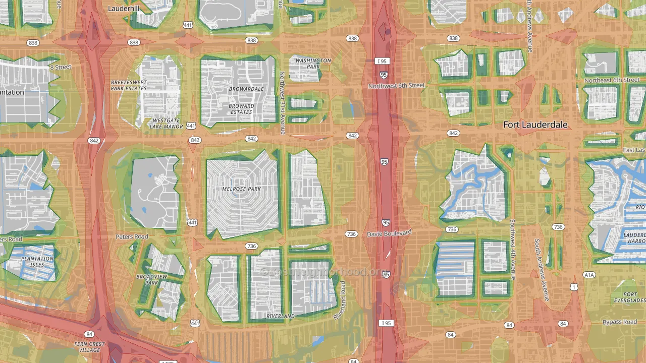 Melrose Manors, Fort Lauderdale, FL Map of Noise Levels in Melrose Manors