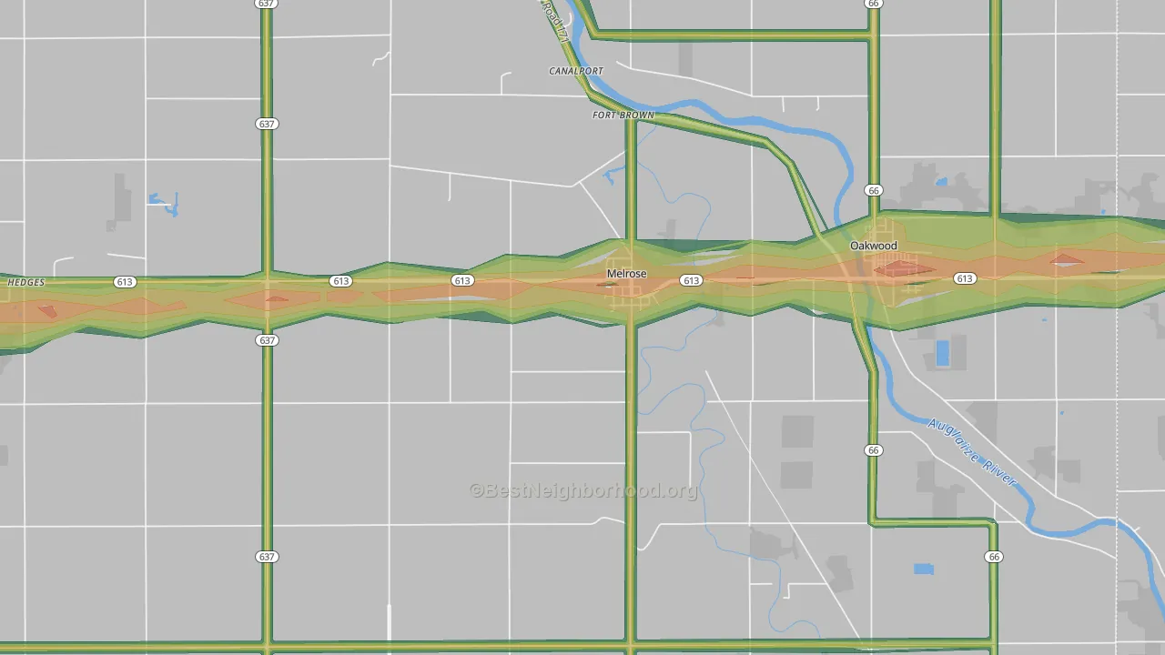 Melrose, OH Map of Noise Levels in Melrose