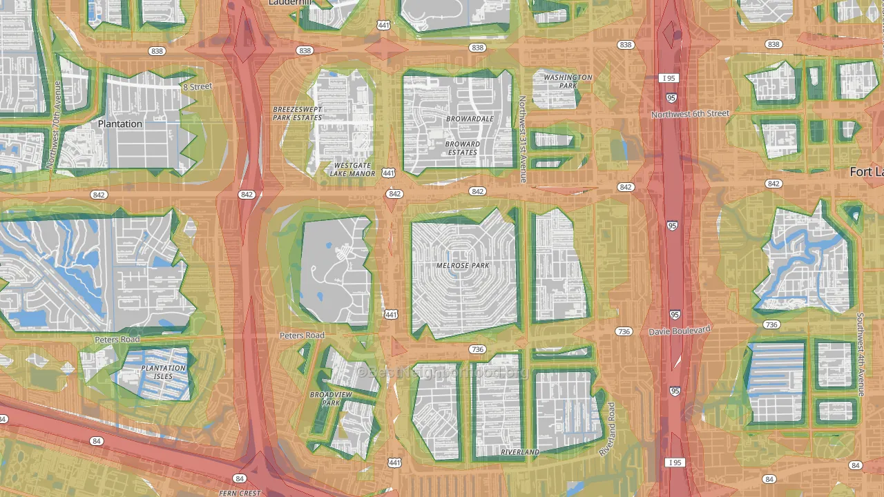 Melrose Park, Fort Lauderdale, FL Map of Noise Levels in Melrose Park