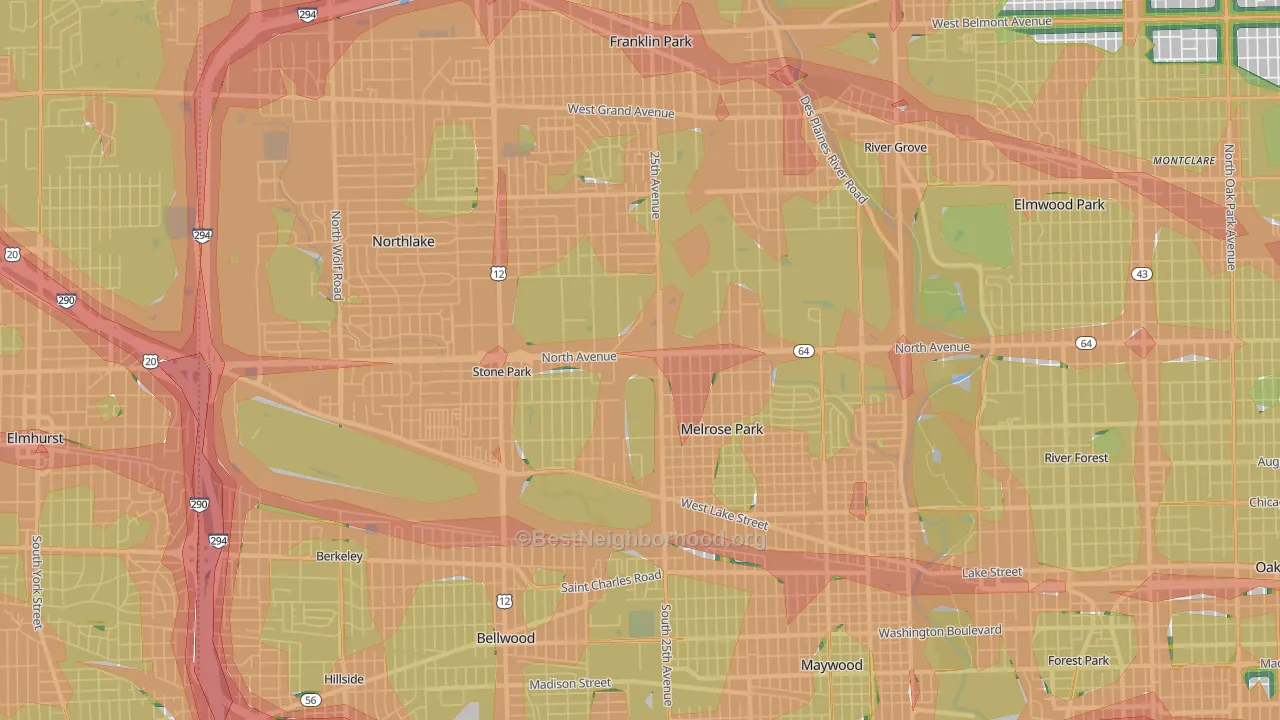 Melrose Park, IL Map of Noise Levels in Melrose Park