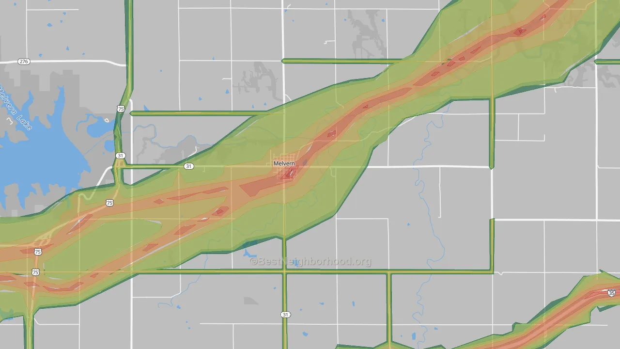 Melvern, KS Map of Noise Levels in Melvern