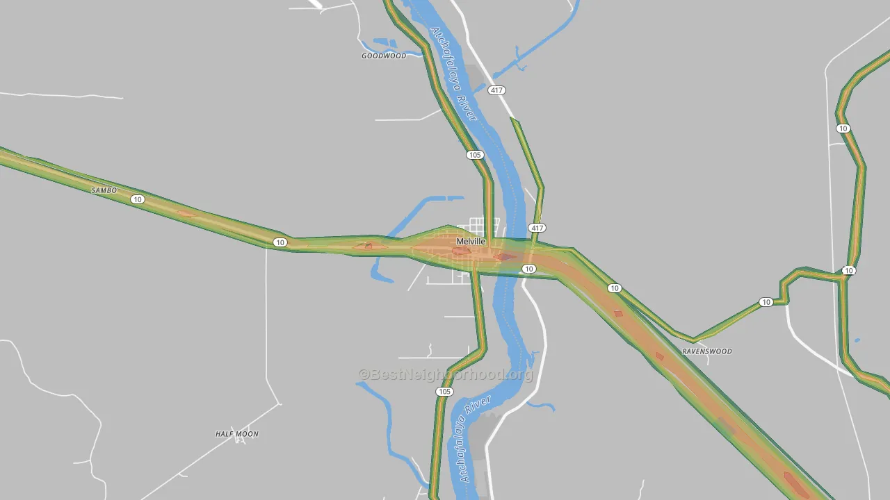 Melville, LA Map of Noise Levels in Melville