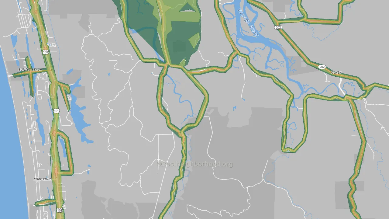 Melville, OR Map of Noise Levels in Melville