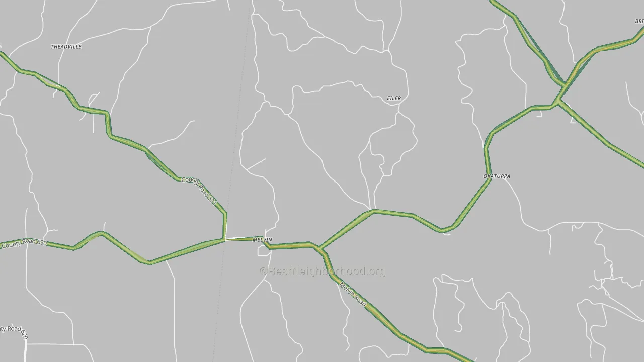 Melvin, AL Map of Noise Levels in Melvin