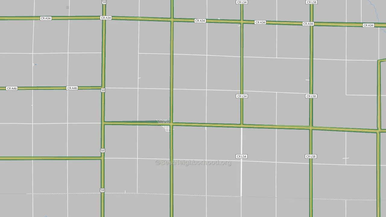 Melvin, IA Map of Noise Levels in Melvin