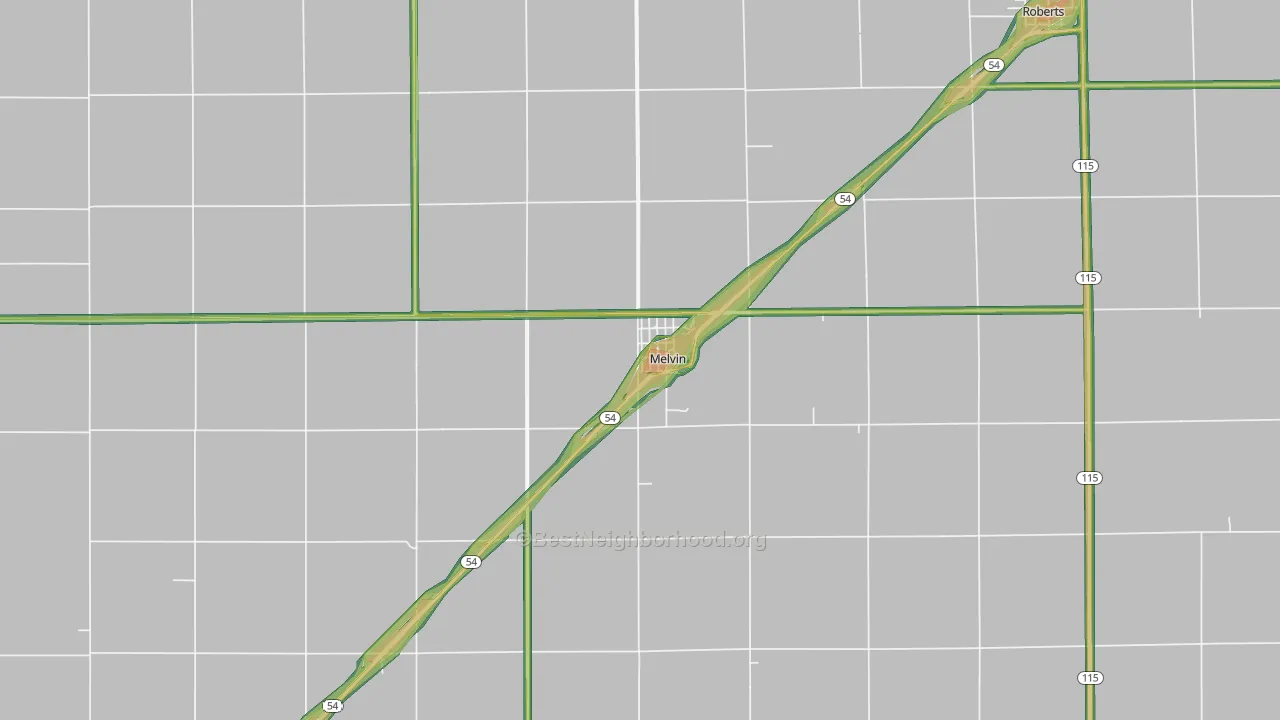 Melvin, IL Map of Noise Levels in Melvin