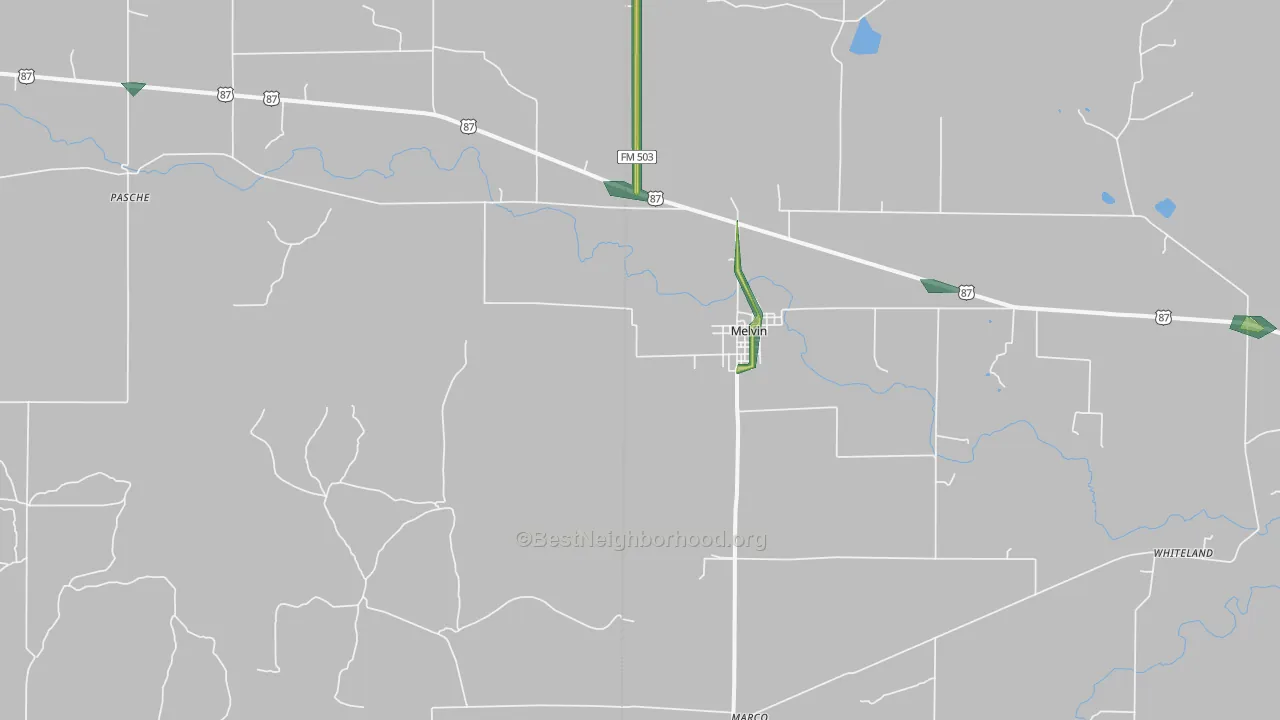 Melvin, TX Map of Noise Levels in Melvin