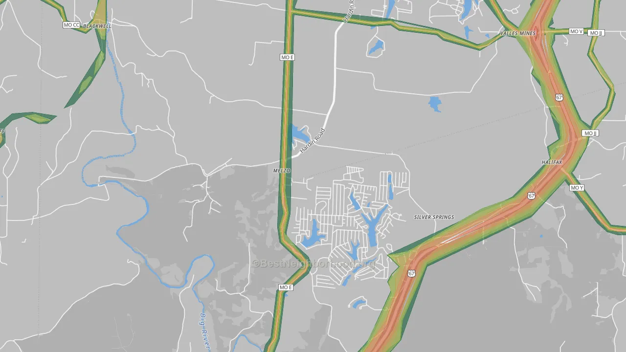 Melzo, MO Map of Noise Levels in Melzo