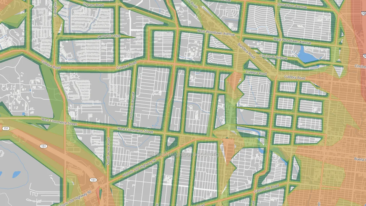 Memorial Heights, San Antonio, TX Map of Noise Levels in Memorial Heights