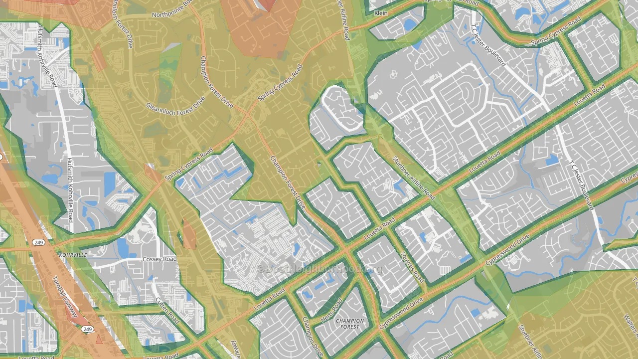 Memorial Northwest, Spring, TX Map of Noise Levels in Memorial Northwest