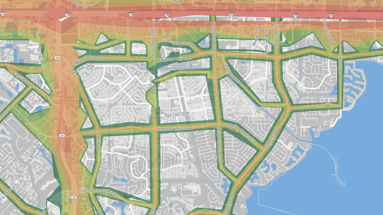 Memorial Parkway, Katy, TX Map of Noise Levels in Memorial Parkway
