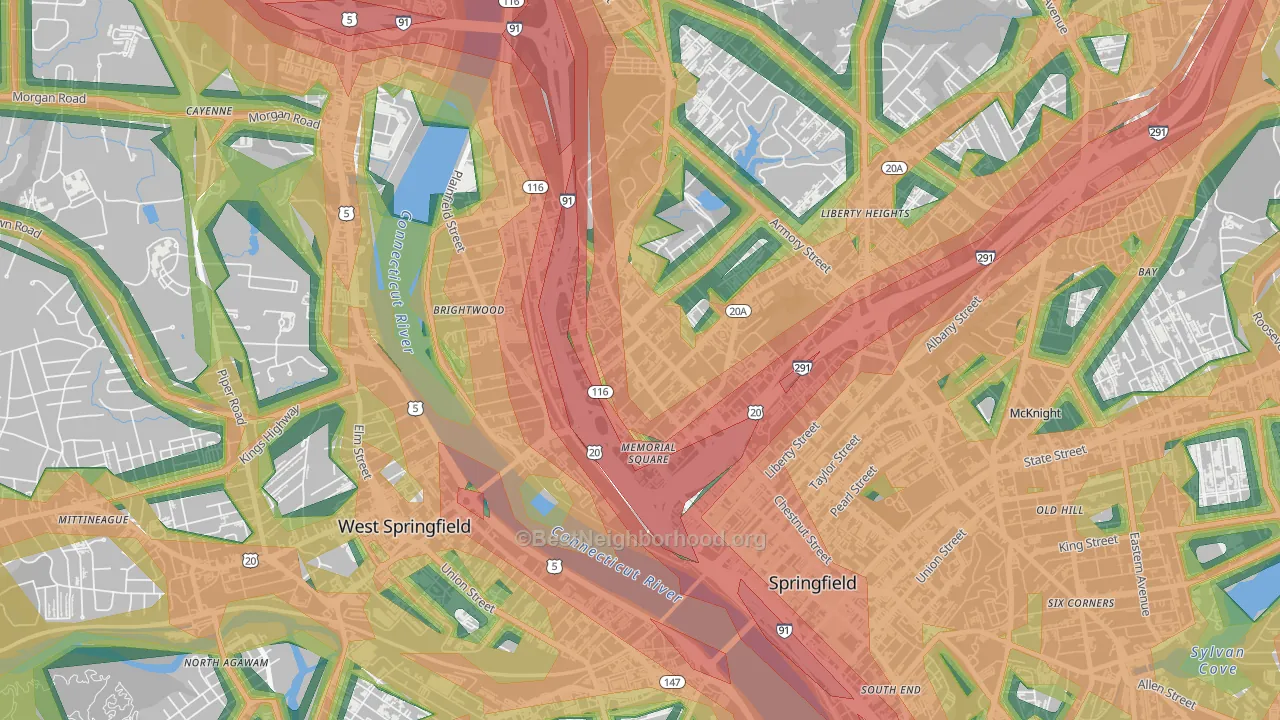 Memorial Square, Springfield, MA Map of Noise Levels in Memorial Square