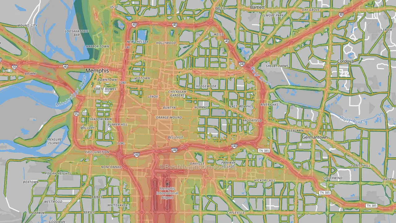 Memphis, TN Map of Noise Levels in Memphis