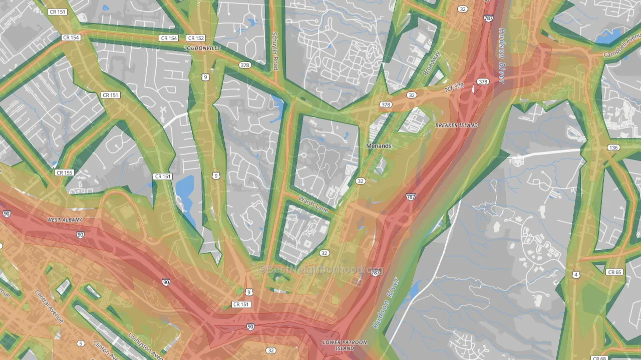 Menands, NY Map of Noise Levels in Menands