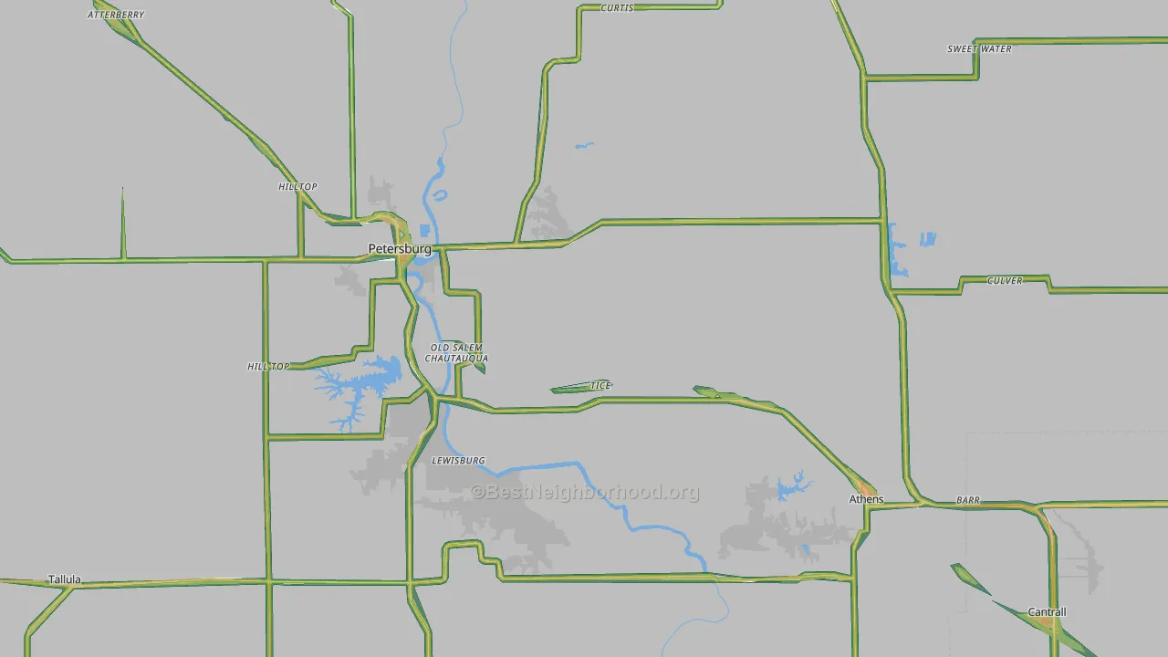 Menard County, IL Map of Noise Levels in Menard County