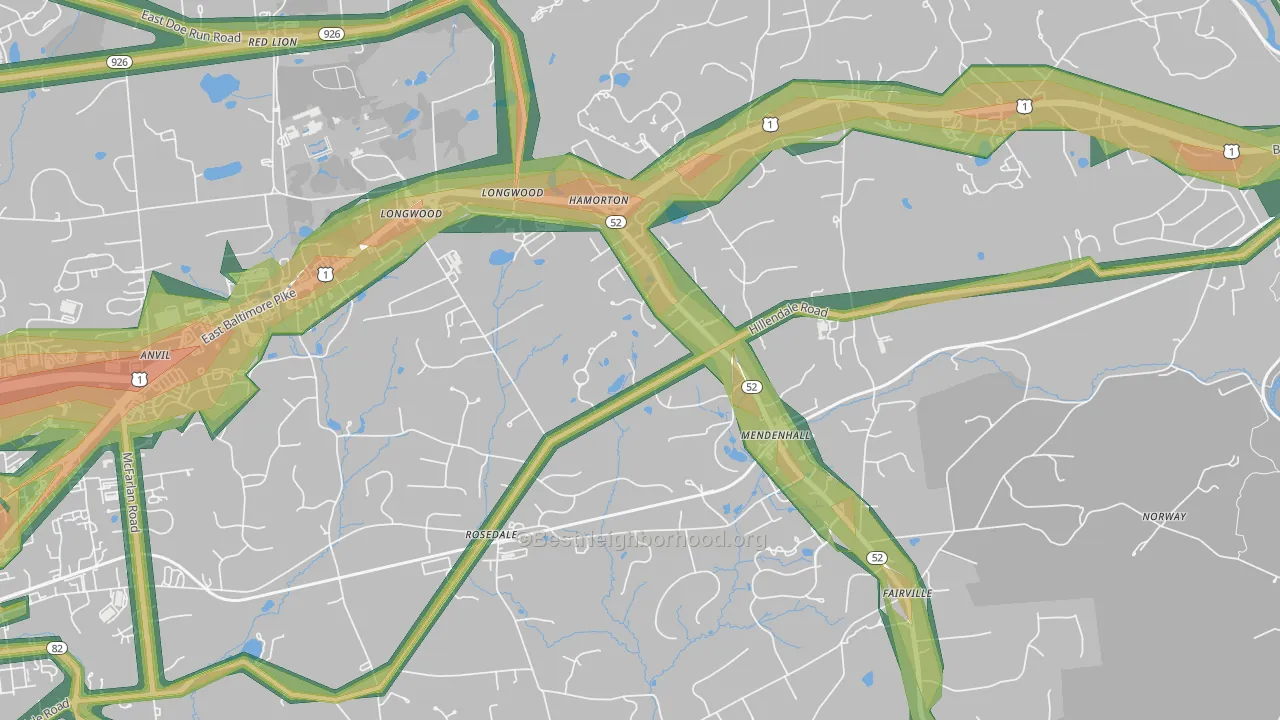 Mendenhall, PA Map of Noise Levels in Mendenhall